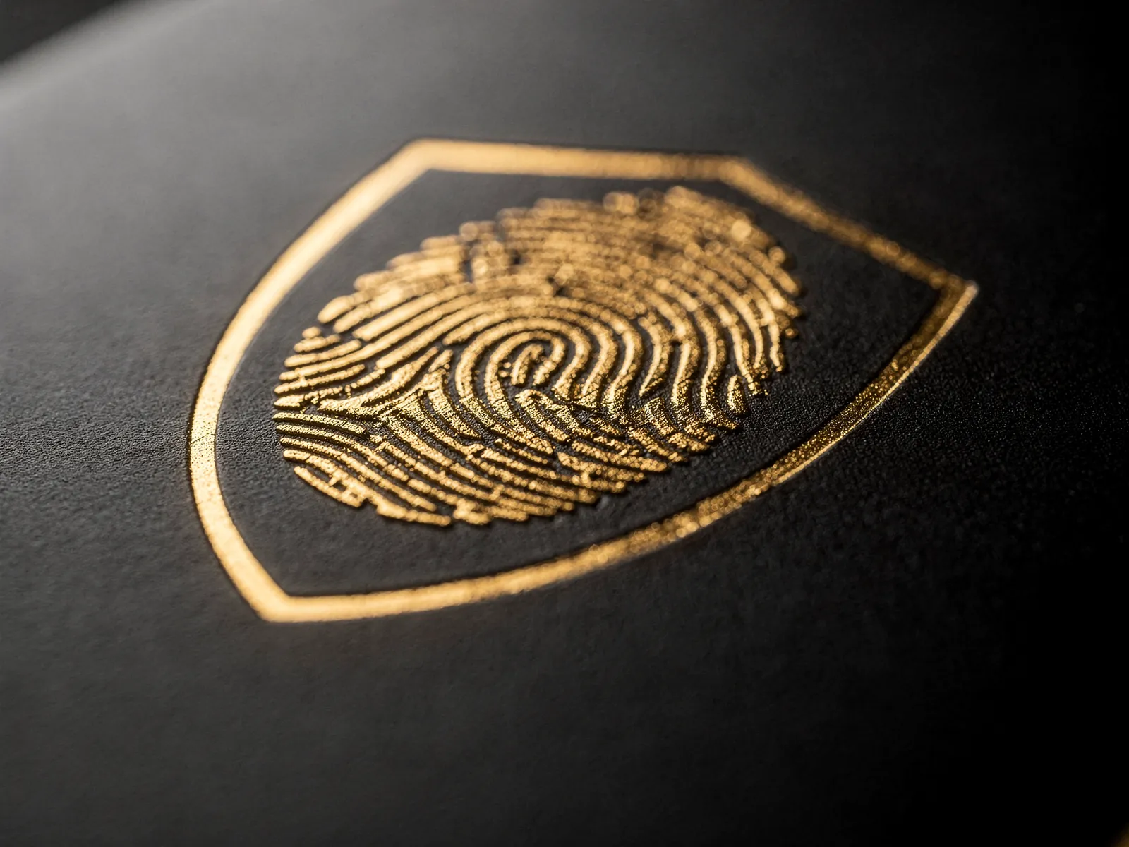 Impressão digital dourada em escudo, símbolo de conta protegida com 2FA